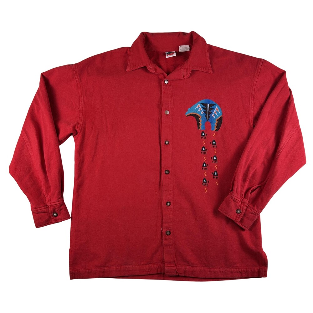 Vintage WEK Shirt Mens XS Southwestern Bear Aztec Twill 90s Native American USA